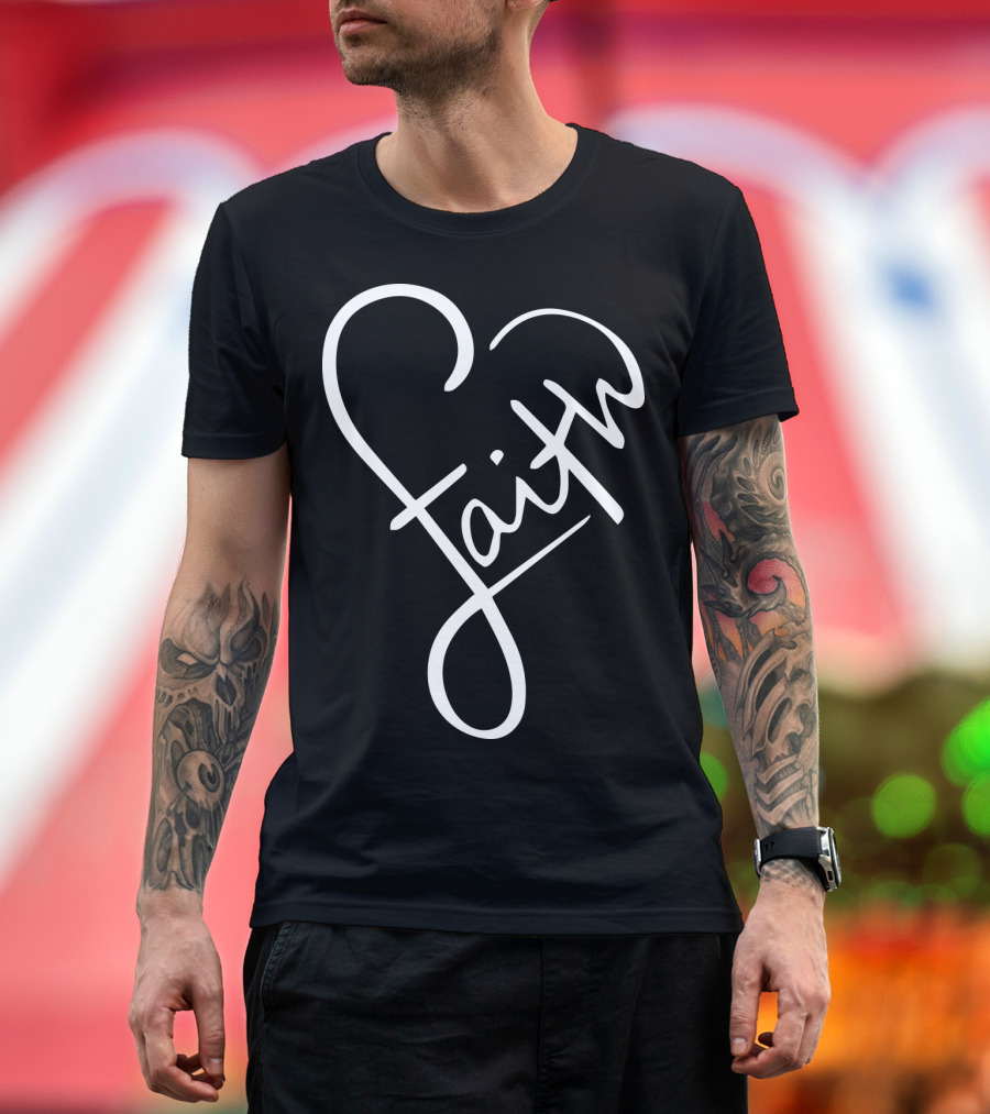 Faith Heart Script God Love Summer Casual T-Shirt