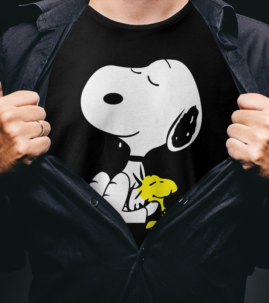Snoopy Sleep In Peace With Woodstock Sleeping In Black And White Peanuts Comic T-Shirt