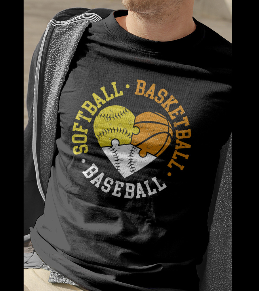 Softball Basketball Baseball Heart Puzzle T-Shirt