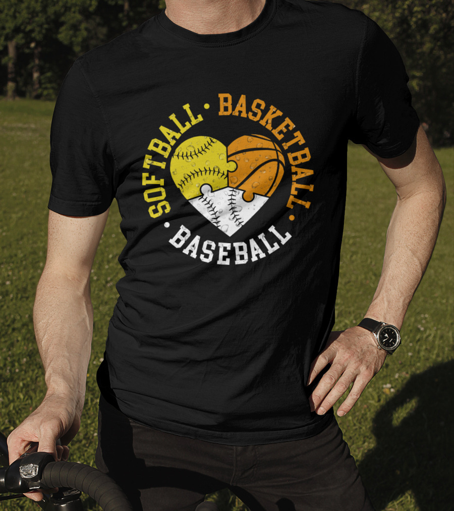 Softball Basketball Baseball Heart Puzzle T-Shirt