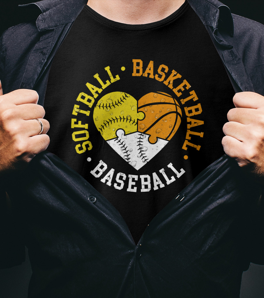Softball Basketball Baseball Heart Puzzle T-Shirt