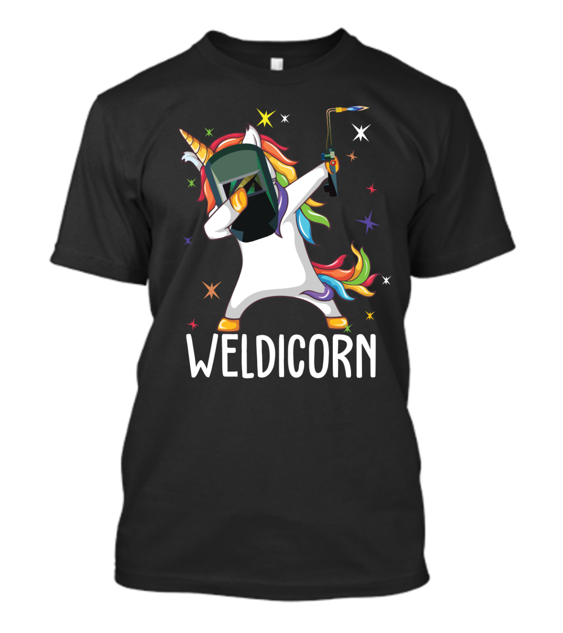 Weldicorn Funny Welder Unicorn Dabbing With Rainbow Mane And Welding Torch T-Shirt