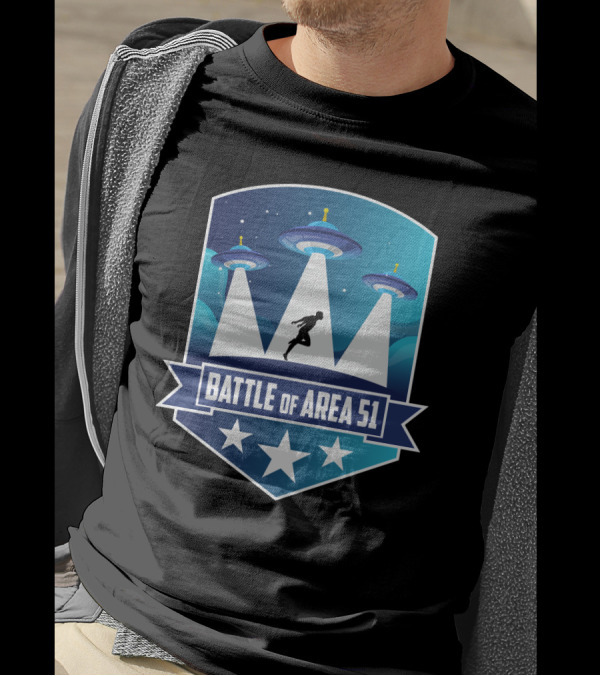 Battle Of Area 51 UFOs Funny Ninja Running Under Spaceship Lights T-Shirt