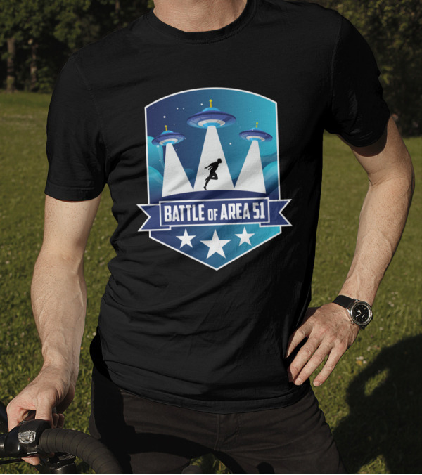 Battle Of Area 51 UFOs Funny Ninja Running Under Spaceship Lights T-Shirt