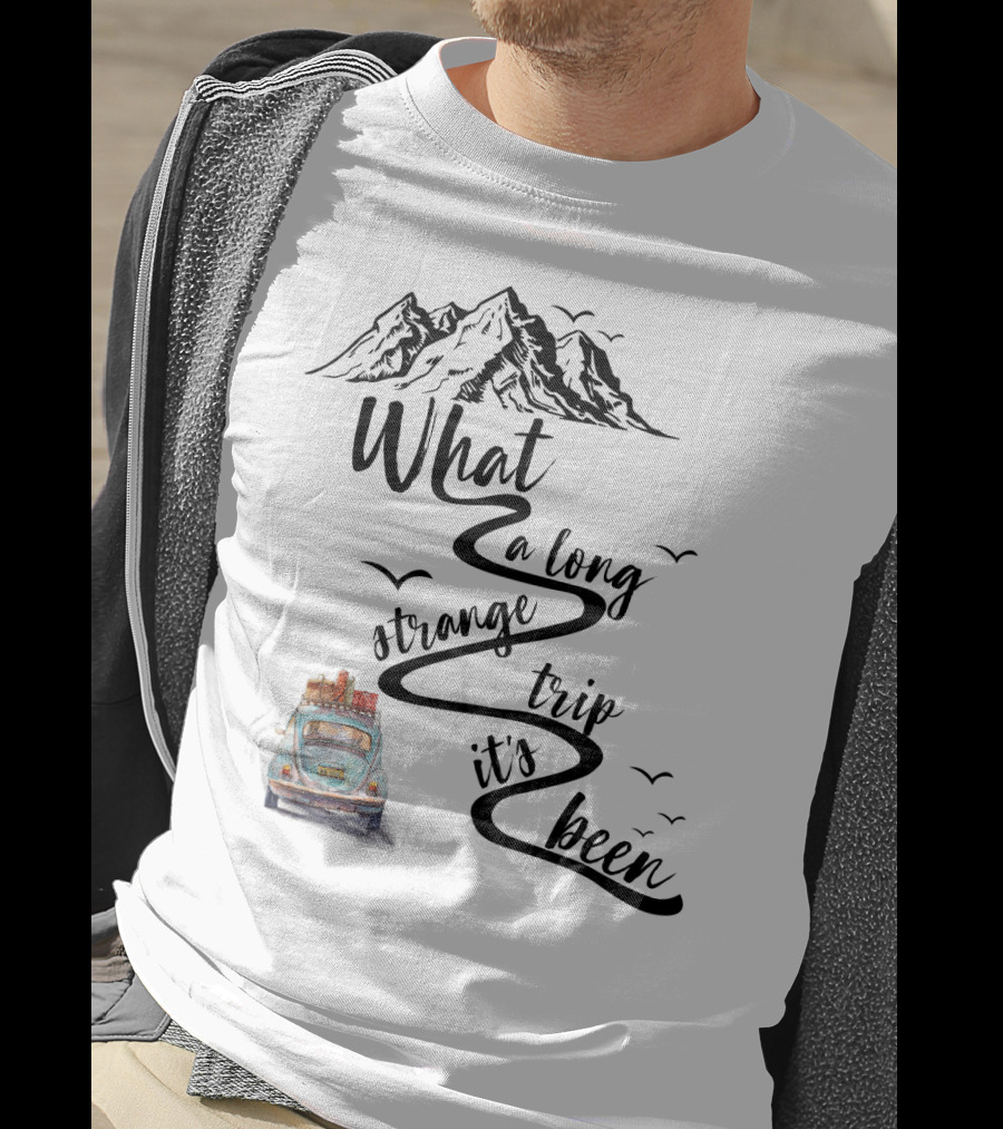 What A Long Strange Trip It's Been Grateful Dead Fans Vintage Car And Mountain Adventure T-Shirt