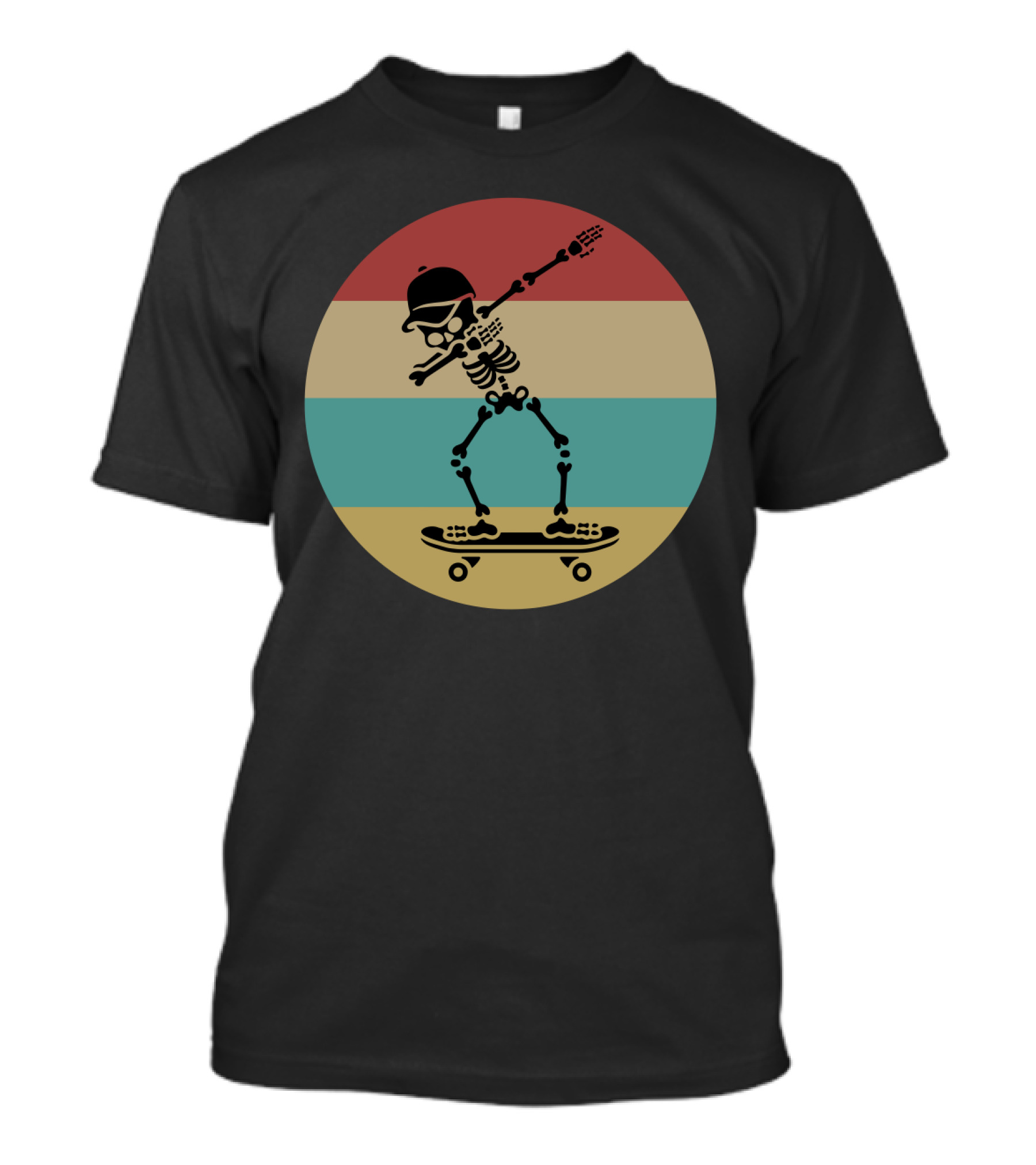 Dabbing Skeleton Skateboarder Retro Stripes Vintage Sunset T-Shirt