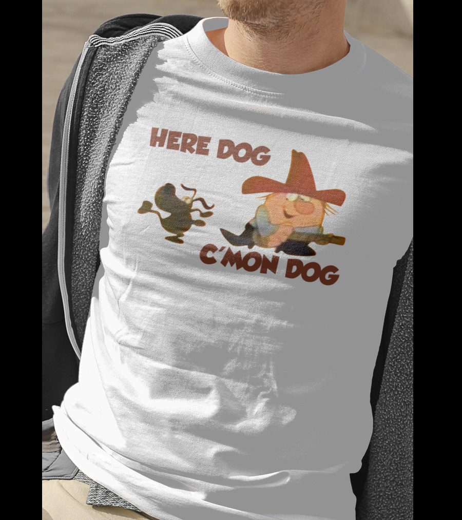 Here Dog C'mon Dog Cartoon Character With Cowboy Hat And Guitar T-Shirt