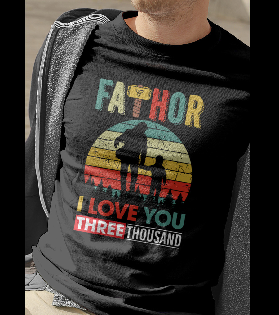 Father Thor I Love You Three Thousand Silhouette Vintage Retro T-Shirt