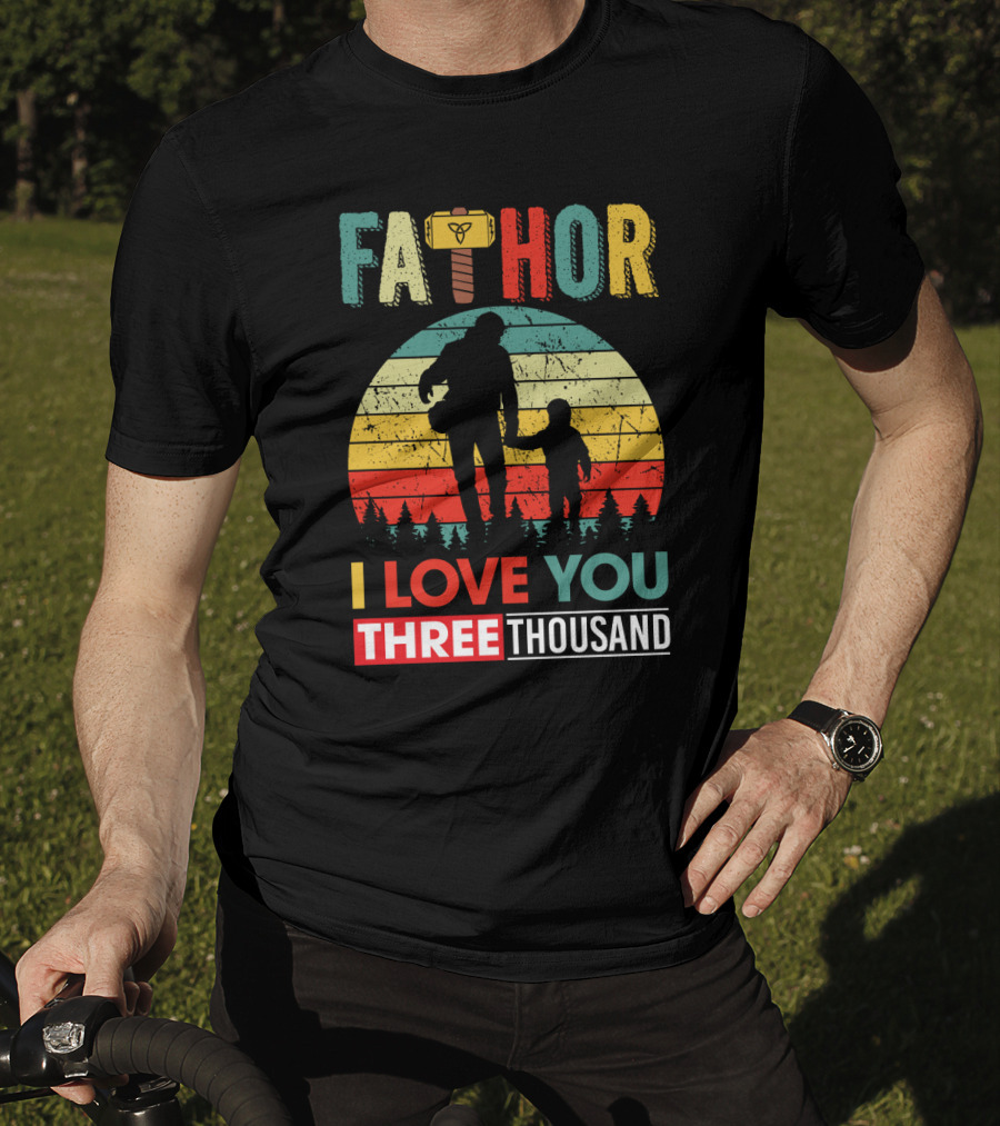 Father Thor I Love You Three Thousand Silhouette Vintage Retro T-Shirt