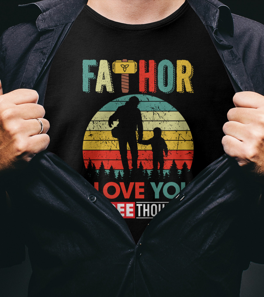 Father Thor I Love You Three Thousand Silhouette Vintage Retro T-Shirt