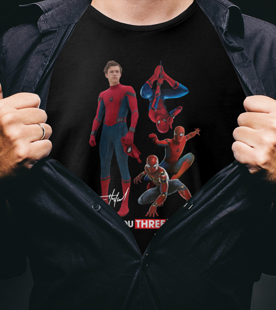 Tom Holland Spiderman I Love You Three Thousand Signature Multiple Spider Man Poses T-Shirt