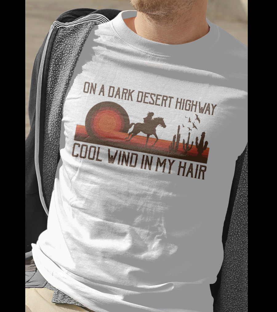Dark Desert Highway Horse Rider Silhouette Sunset Cool Wind In My Hair T-Shirt