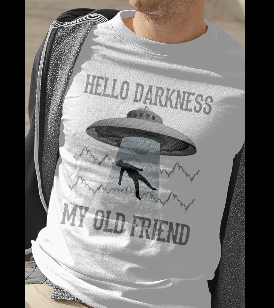 Hello Darkness My Old Friend UFO Abduction Silhouette In Forest Scene T-Shirt