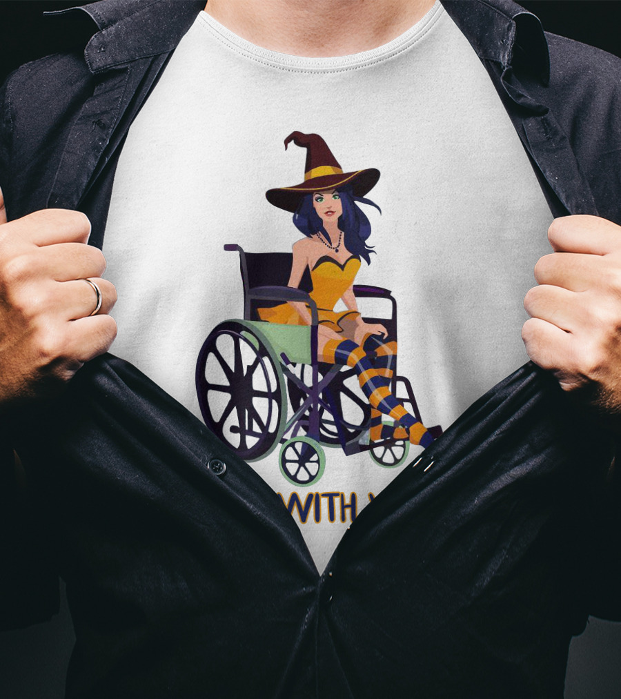 Witch With Wheels Halloween Funny Girls Women Disability Costume T-Shirt
