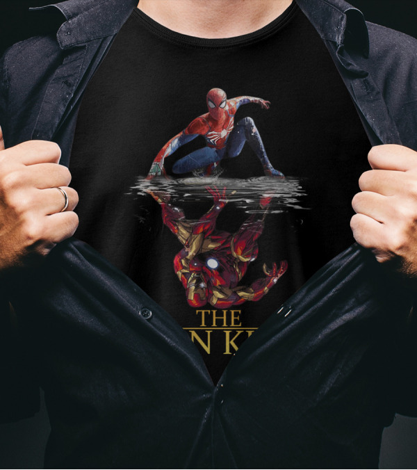 The Iron King Spiderman Reflected With Iron Man Shadow On Water T-Shirt
