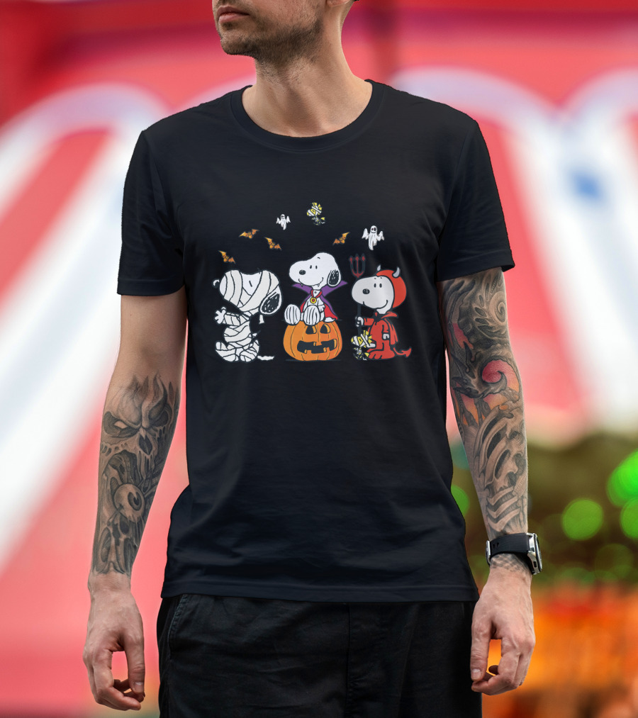 Snoopy Halloween Mummy Vampire Devil Woodstock Peanuts Characters T-Shirt
