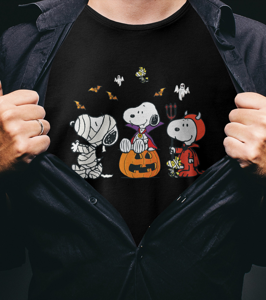 Snoopy Halloween Mummy Vampire Devil Woodstock Peanuts Characters T-Shirt