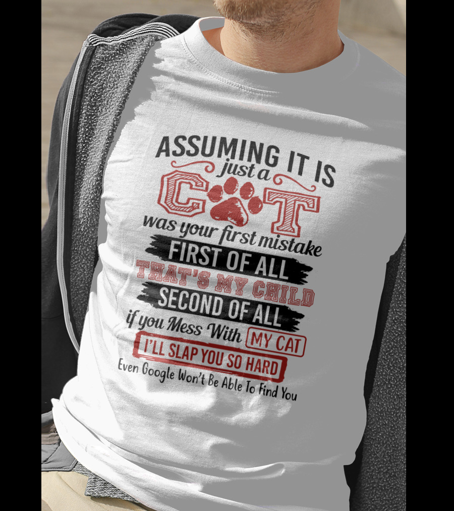 Assuming It Is Just A Cat Was Your First Mistake My Child Mess With My Cat I'll Slap You So Hard Even Google Can't Find You T-Shirt