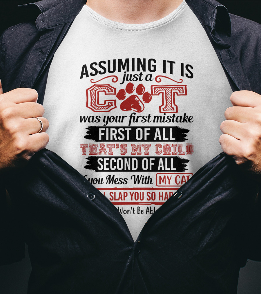 Assuming It Is Just A Cat Was Your First Mistake My Child Mess With My Cat I'll Slap You So Hard Even Google Can't Find You T-Shirt