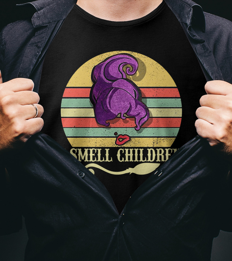 I Smell Children Vintage Sunset Mary Sanderson Hocus Pocus Witch Hat Retro Stripes T-Shirt