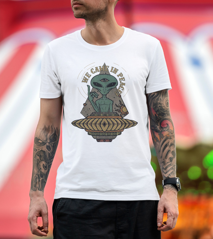 We Came In Peace Alien UFO With Third Eye and Cosmic Symbols T-Shirt
