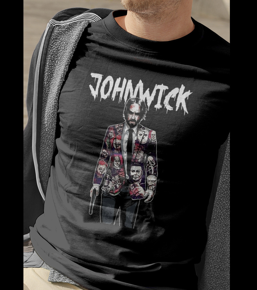 John Wick Horror Halloween Suit With Iconic Character Faces T-Shirt