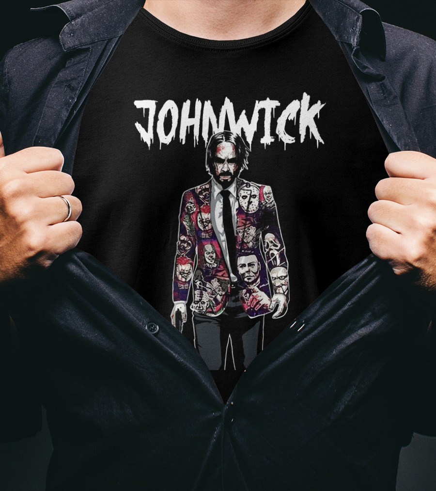 John Wick Horror Halloween Suit With Iconic Character Faces T-Shirt