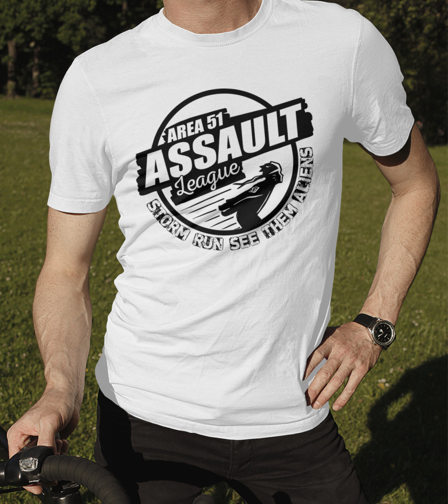Area 51 Assault League Storm Run See Them Aliens Funny Running Challenge T-Shirt