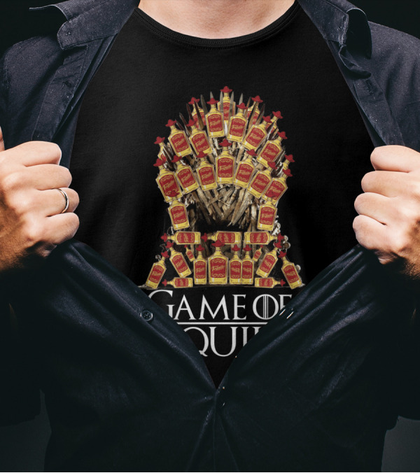 Game Of Tequila Sarcasm Parody For Drinking Fans Featuring Iconic Throne Made Of Liquor Bottles T-Shirt