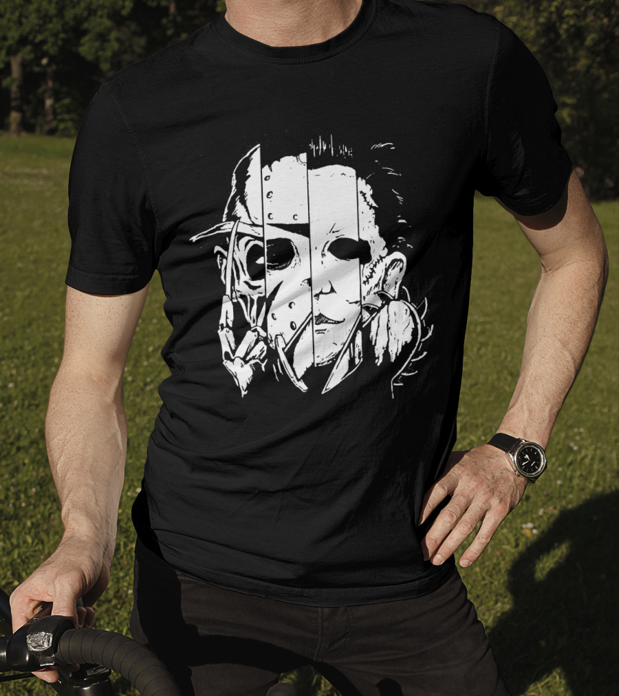 Freddy Krueger Jason Voorhees Michael Myers Thomas Iconic Horror Faces Combined T-Shirt