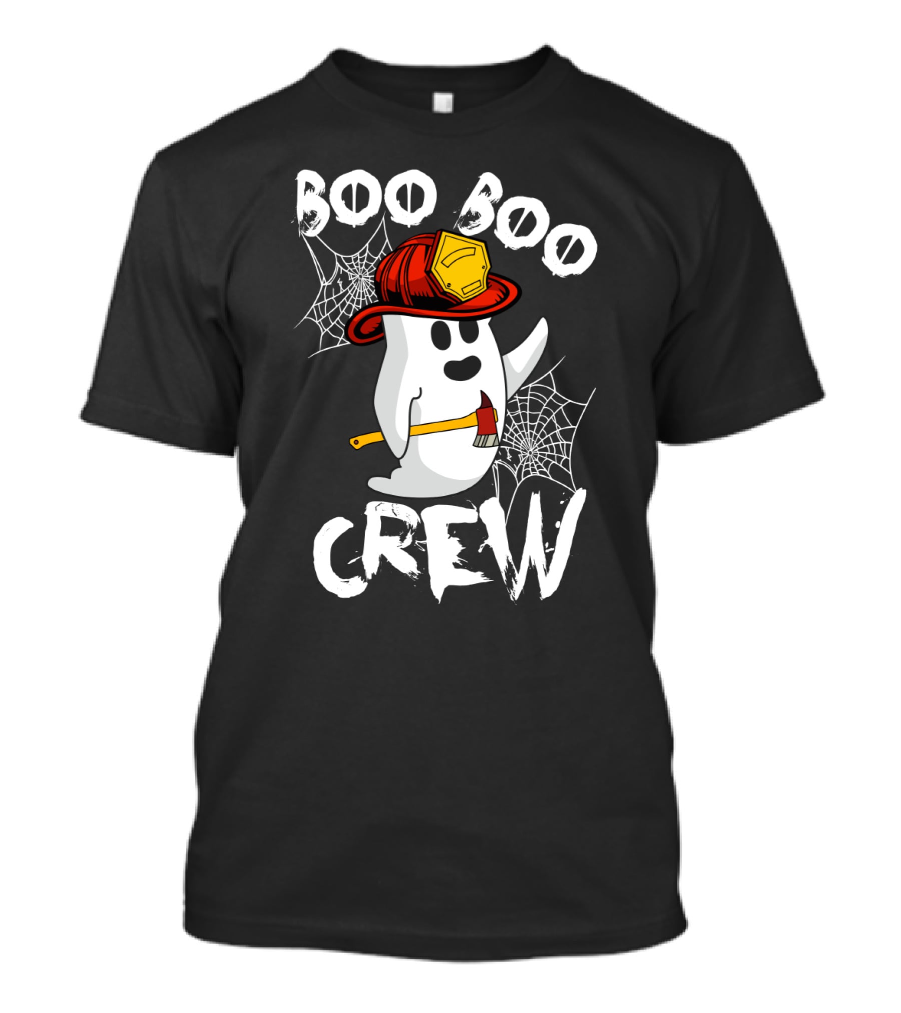 Boo Boo Crew Ghost With Firefighter Helmet And Axe Halloween T-Shirt