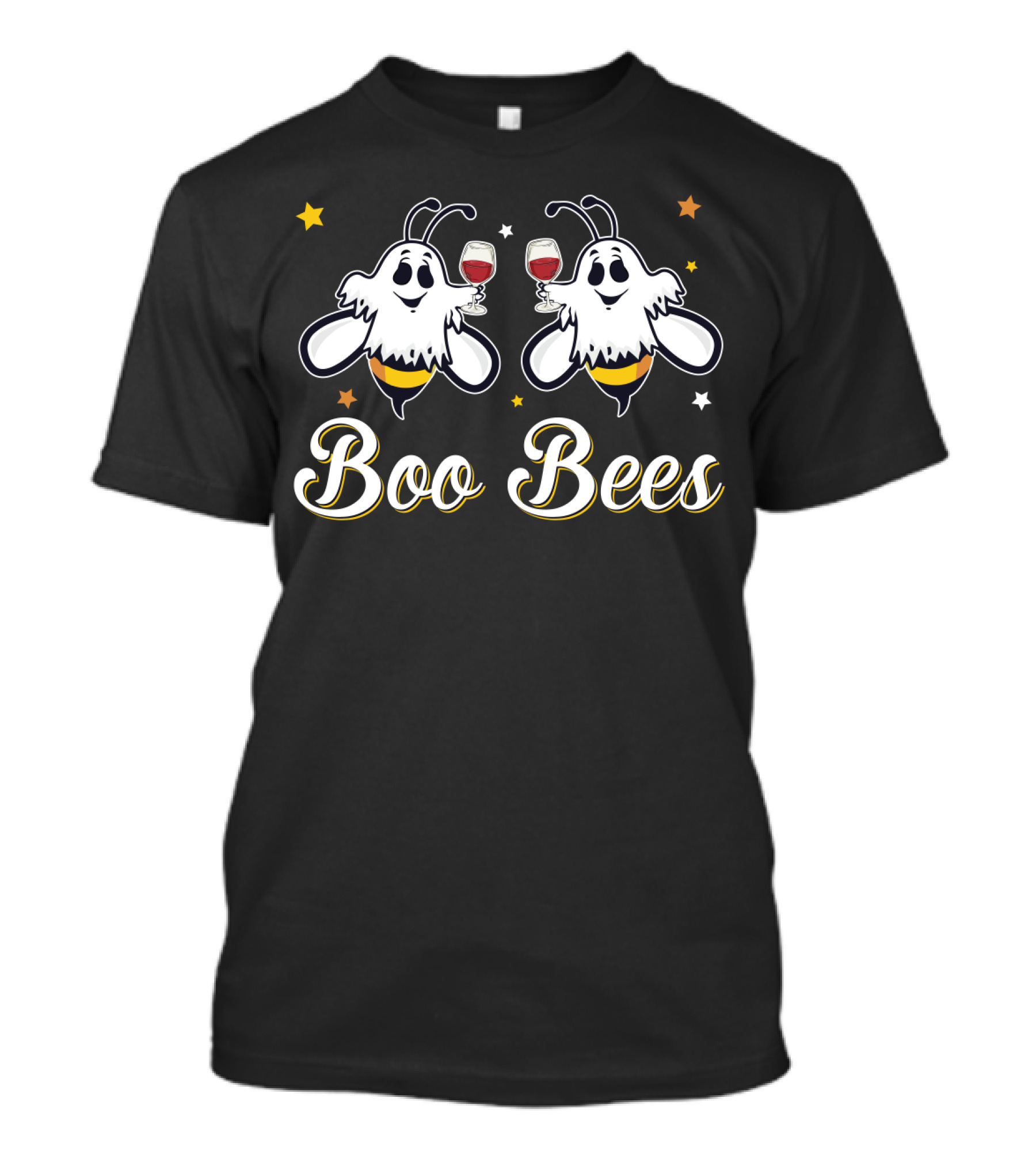 Boo Bees Wine Drinking Funny Halloween Bee Lovers Women Stars T-Shirt