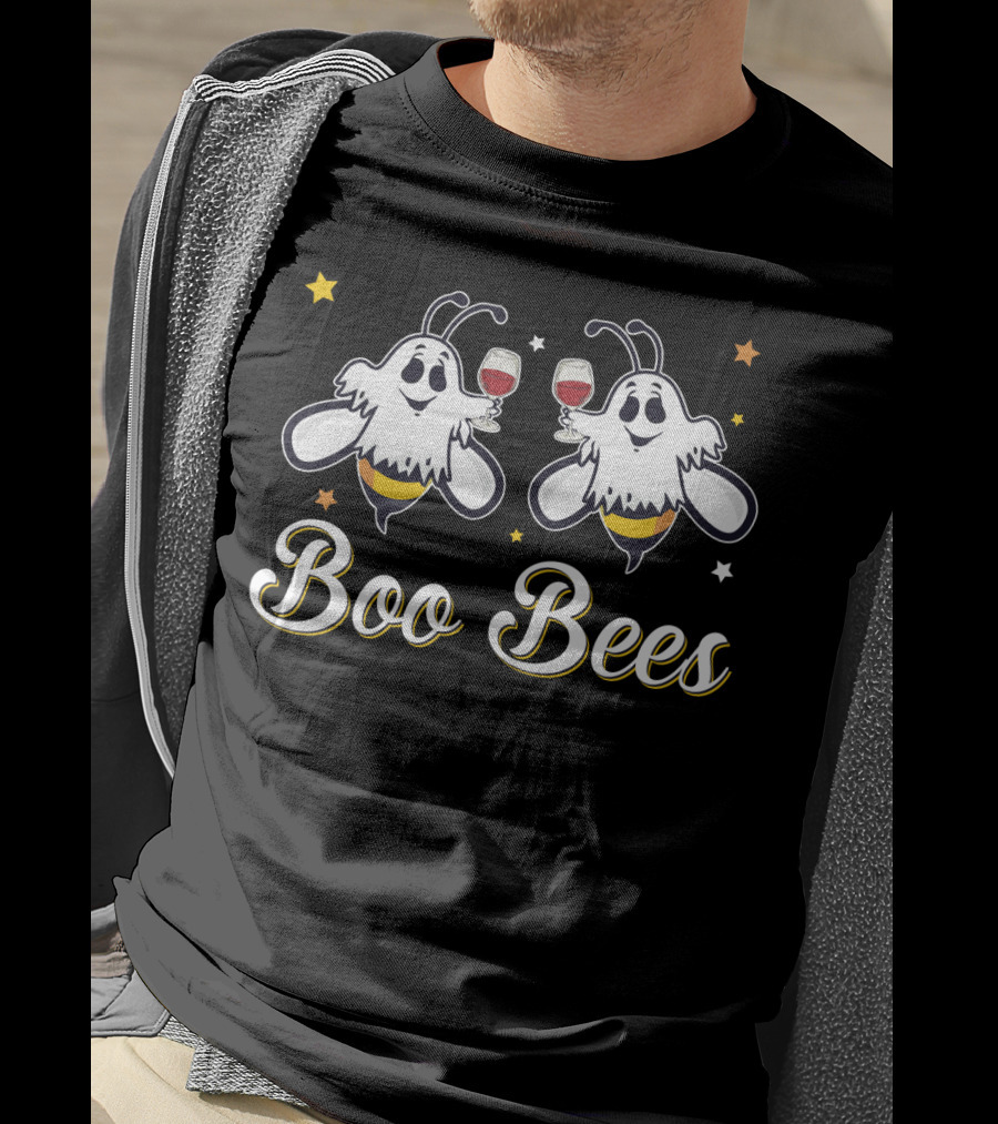 Boo Bees Wine Drinking Funny Halloween Bee Lovers Women Stars T-Shirt