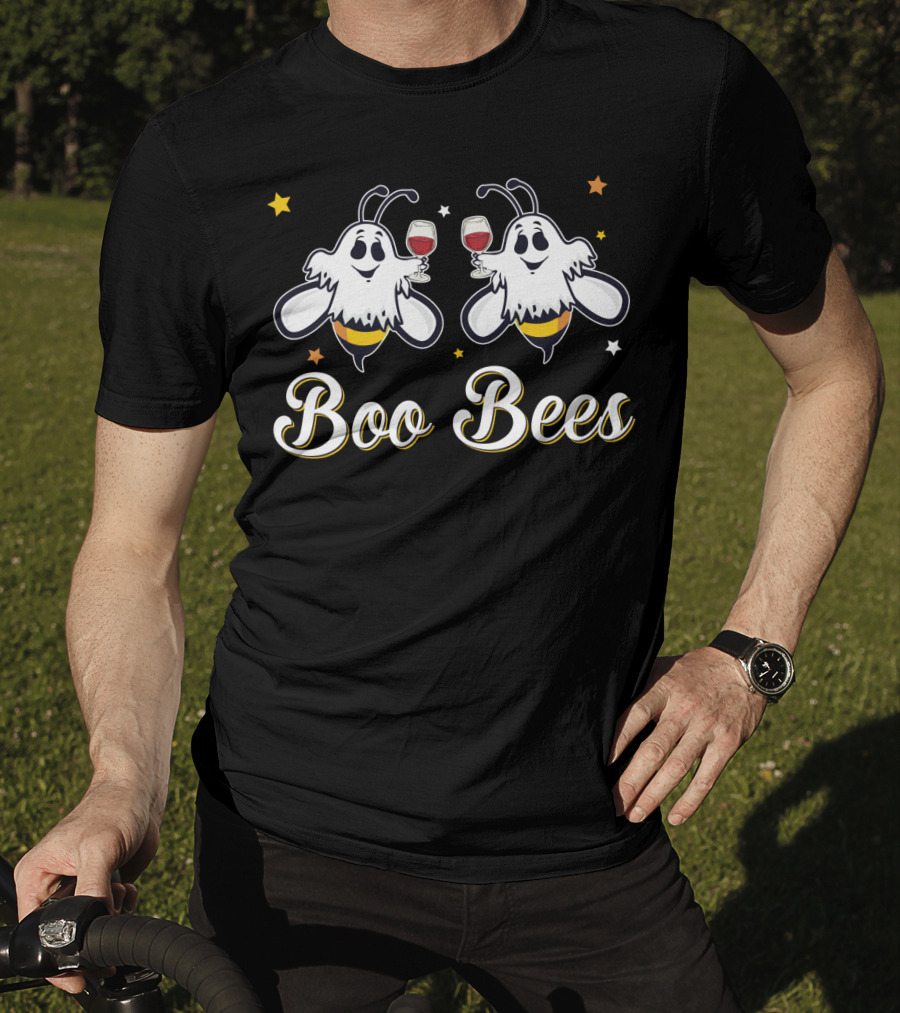 Boo Bees Wine Drinking Funny Halloween Bee Lovers Women Stars T-Shirt