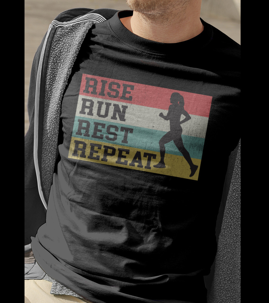 Rise Run Rest Repeat Funny Vintage Running Silhouette Girls T-Shirt