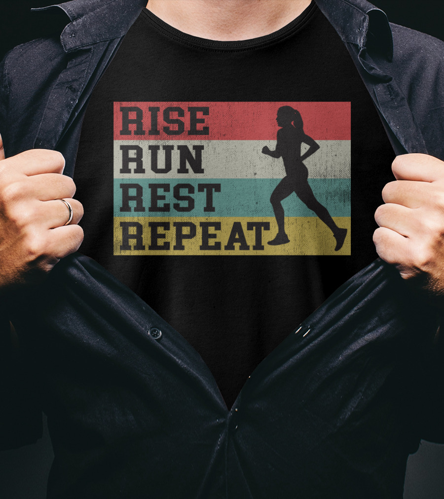 Rise Run Rest Repeat Funny Vintage Running Silhouette Girls T-Shirt