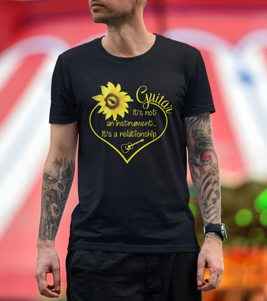 Guitar It's Not an Instrument It's a Relationship Sunflower Heart Guitar Lover T-Shirt