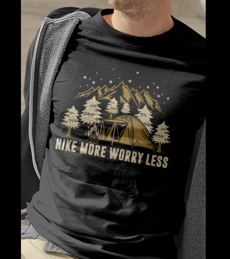 Hike More Worry Less Camping Under Mountain Stars Forest Tent T-Shirt