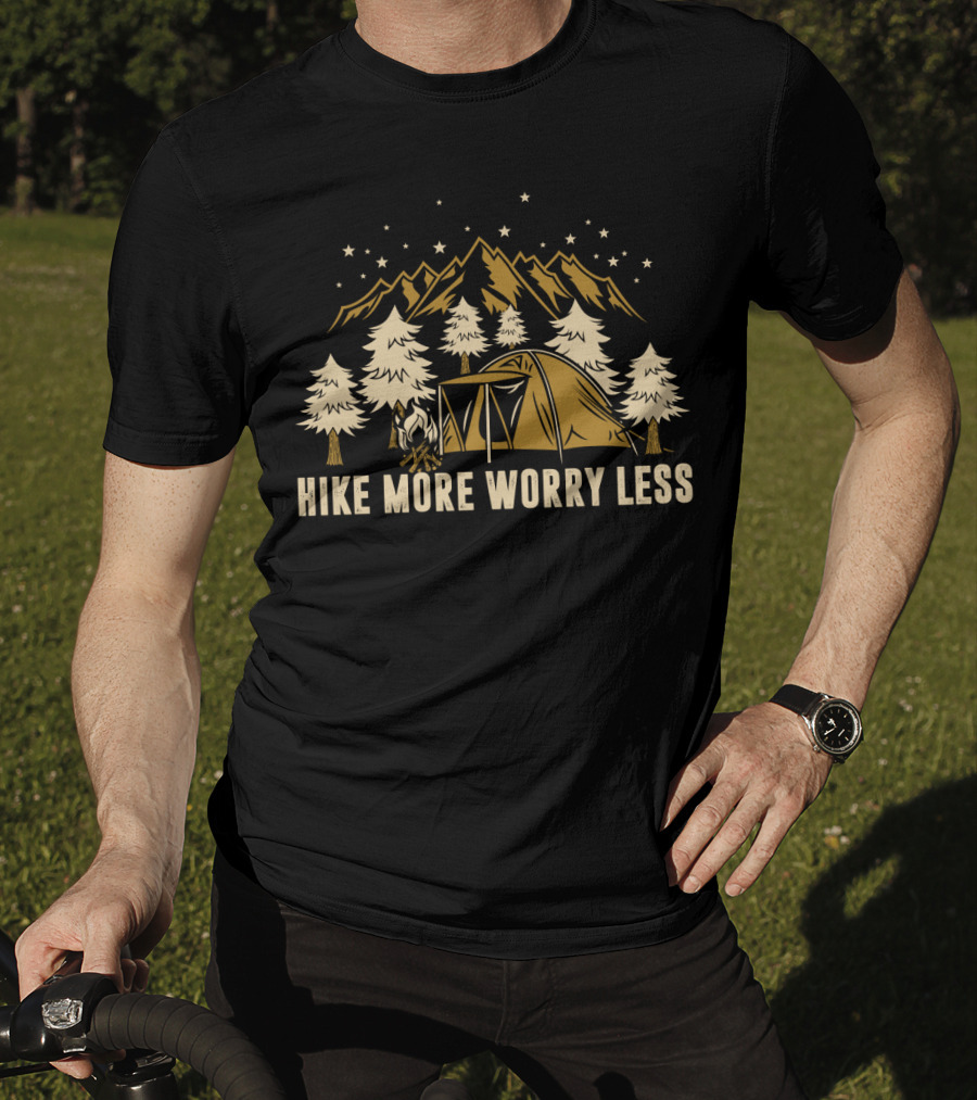 Hike More Worry Less Camping Under Mountain Stars Forest Tent T-Shirt