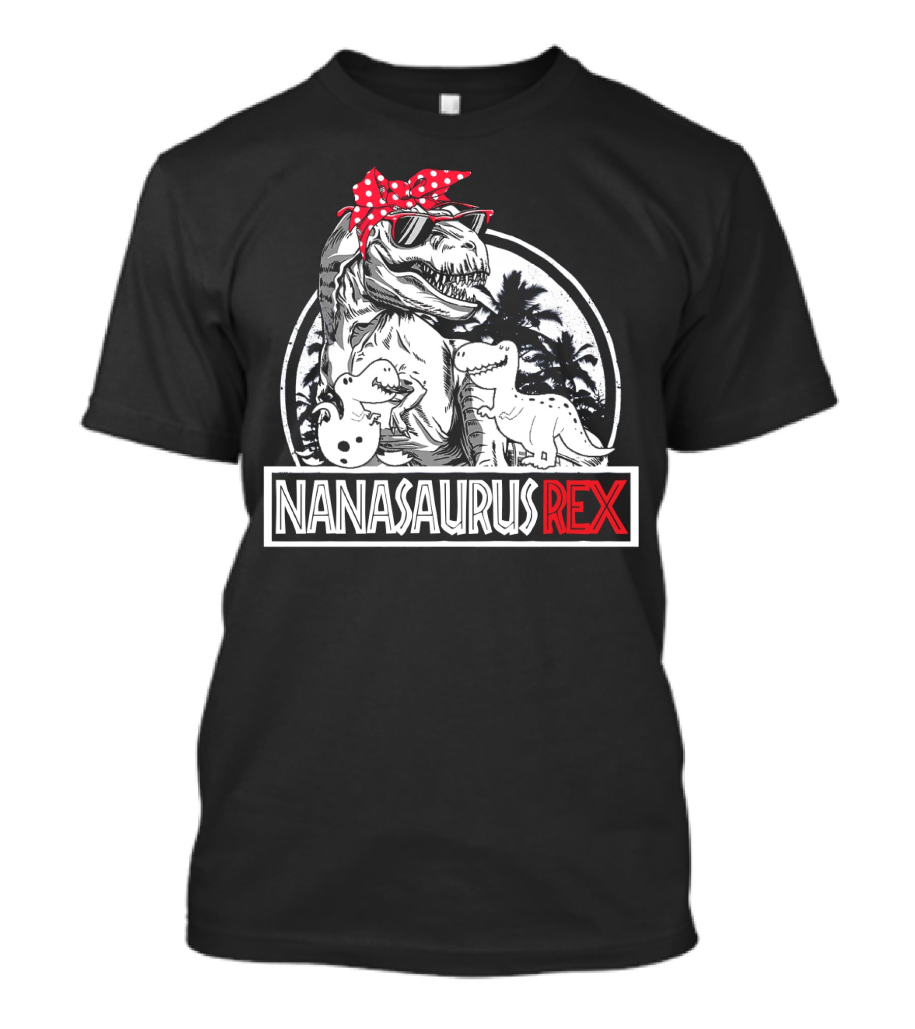 Nanasaurus Rex Funny Dinosaur Grandma With Red Bandana And Sunglasses T-Shirt