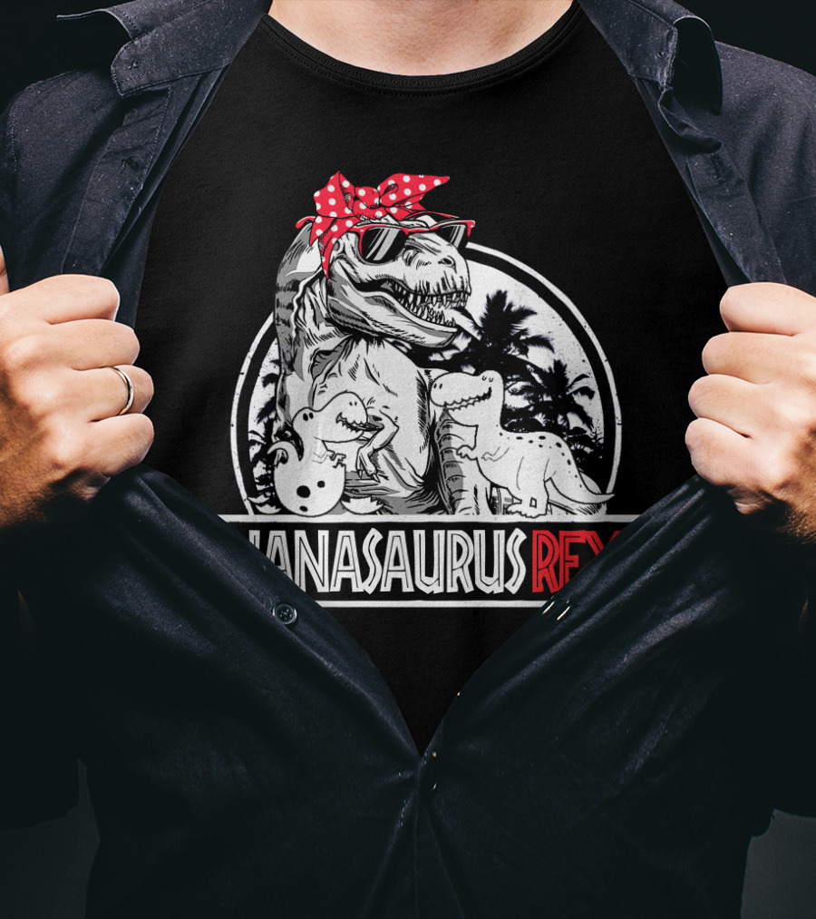 Nanasaurus Rex Funny Dinosaur Grandma With Red Bandana And Sunglasses T-Shirt