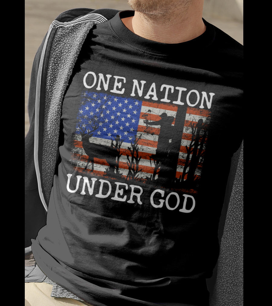 One Nation Under God American Flag Deer Hunting Bow Hunter T-Shirt