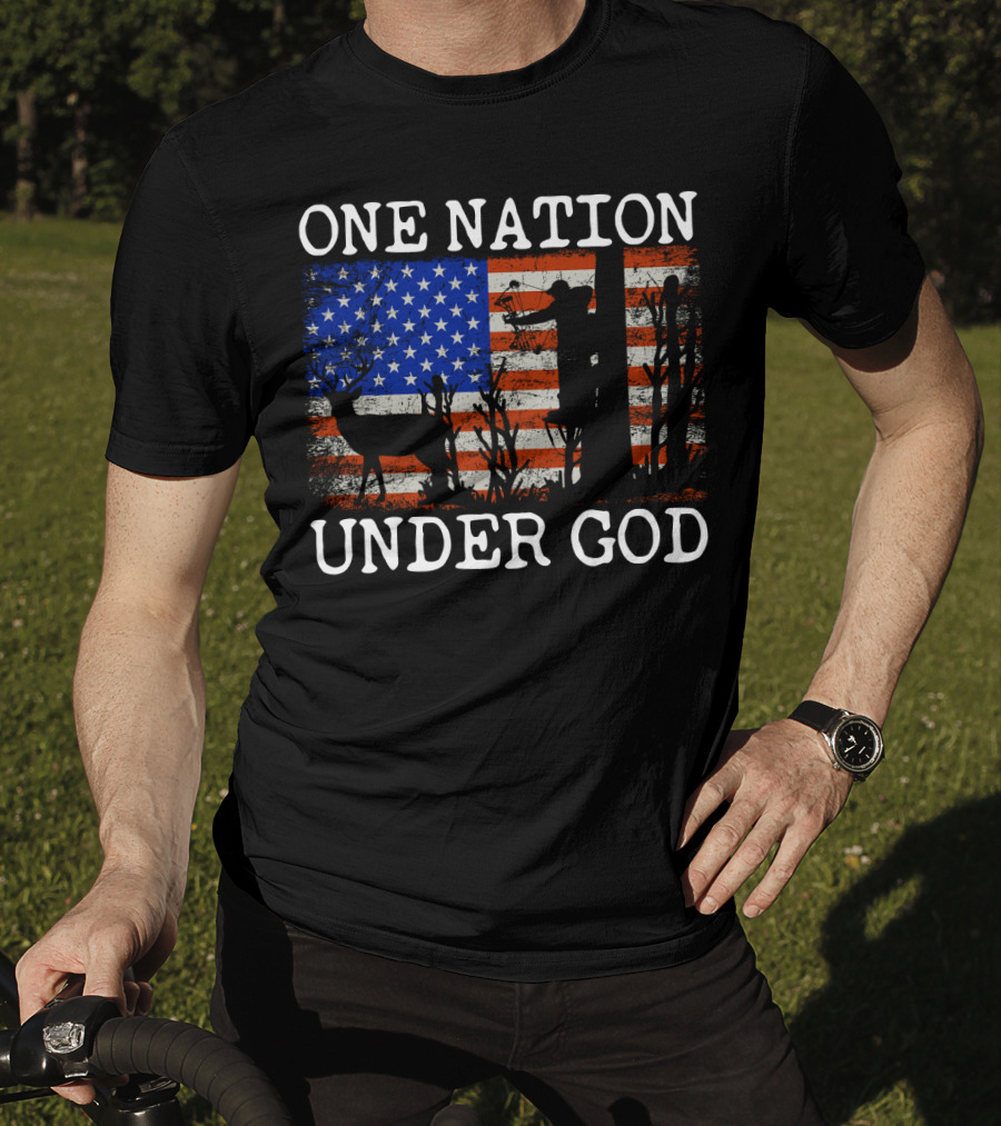 One Nation Under God American Flag Deer Hunting Bow Hunter T-Shirt