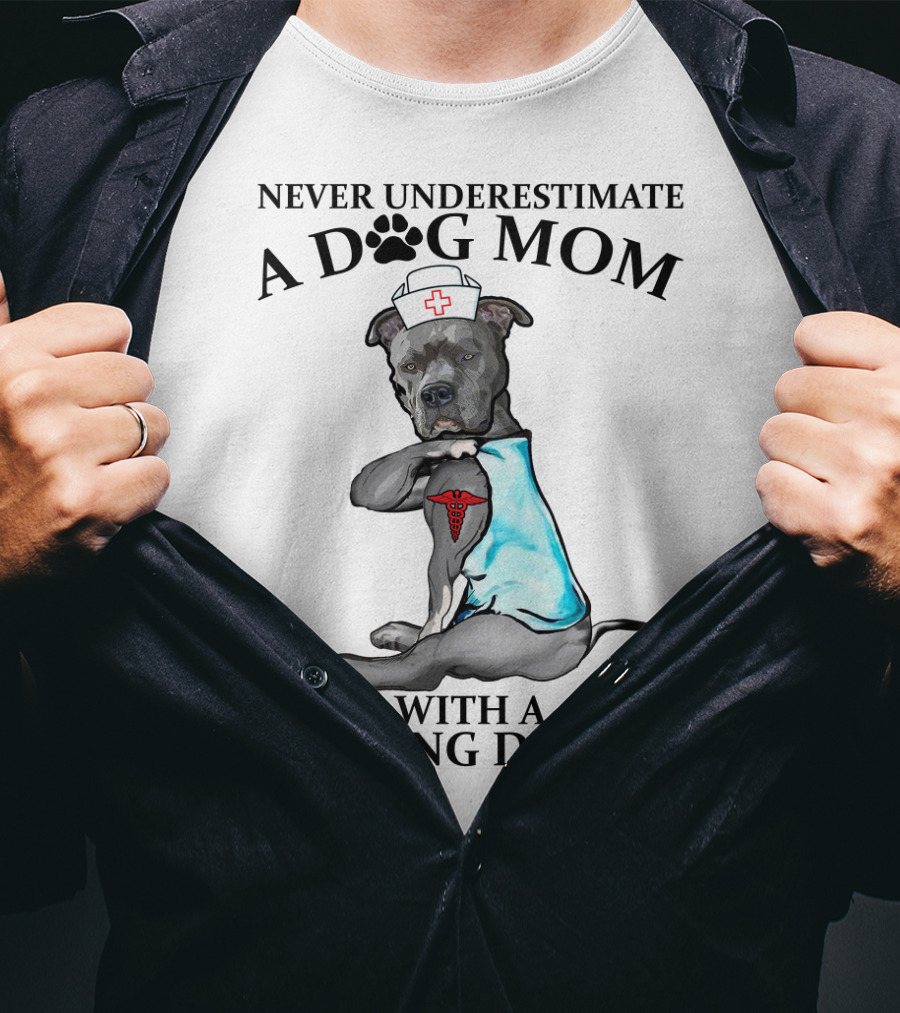 Never Underestimate A Dog Mom With A Nursing Degree T-Shirt