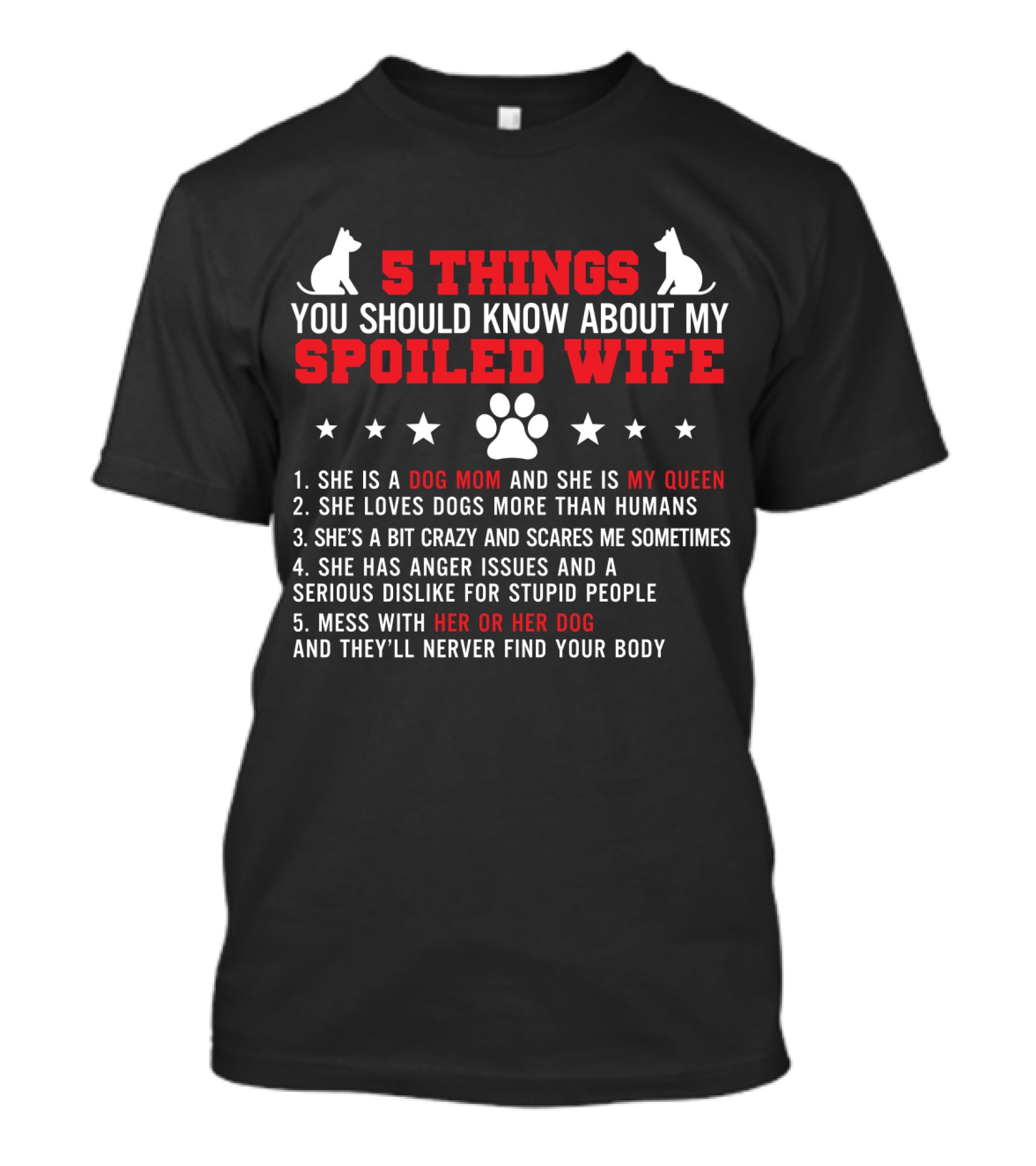 5 Things You Should Know About My Spoiled Wife Dog Mom My Queen T-Shirt