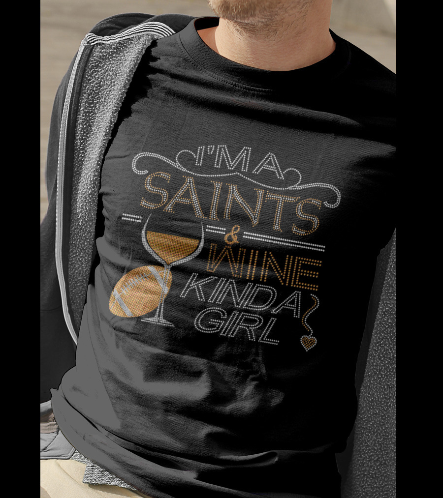 I'm A Saints And Wine Kinda Girl Crystal Embellished Rhinestone Sparkle T-Shirt