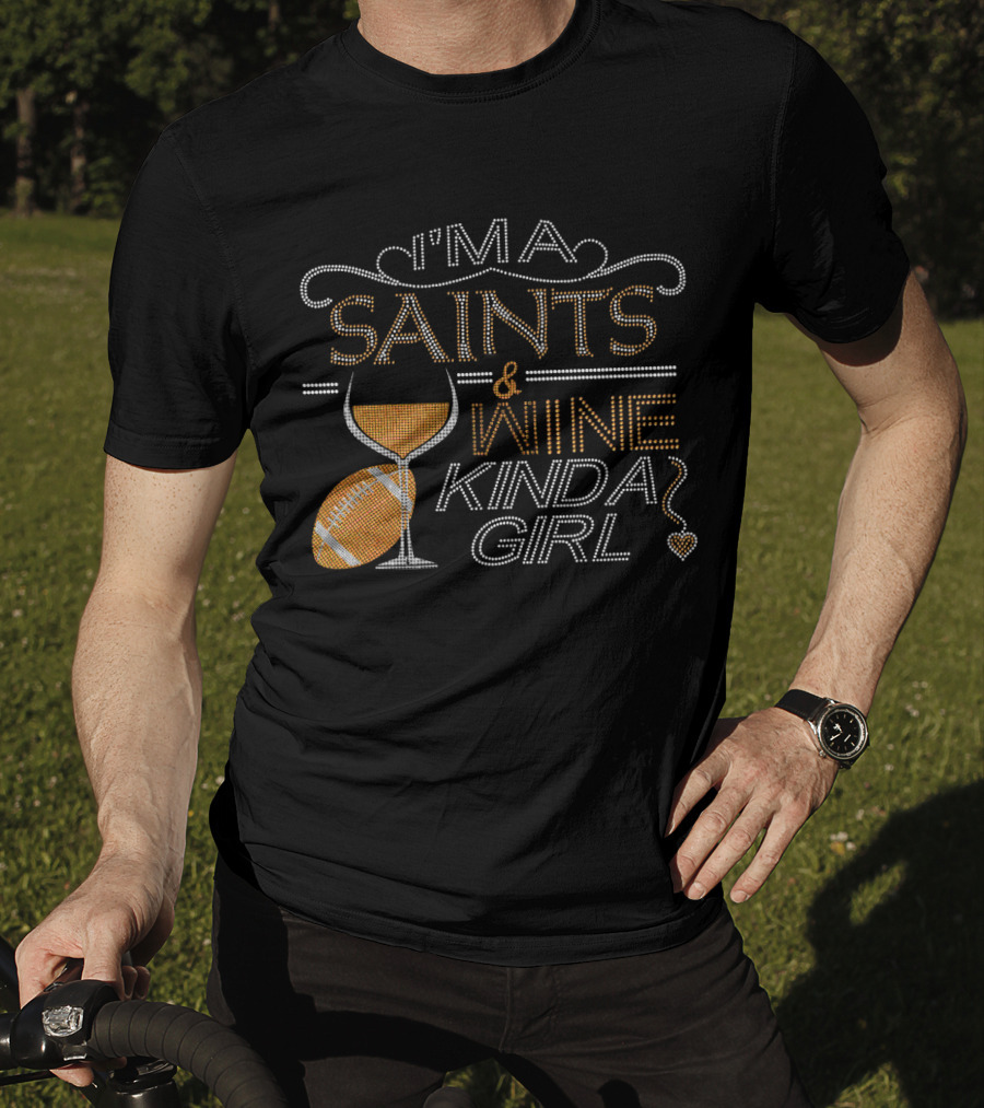 I'm A Saints And Wine Kinda Girl Crystal Embellished Rhinestone Sparkle T-Shirt