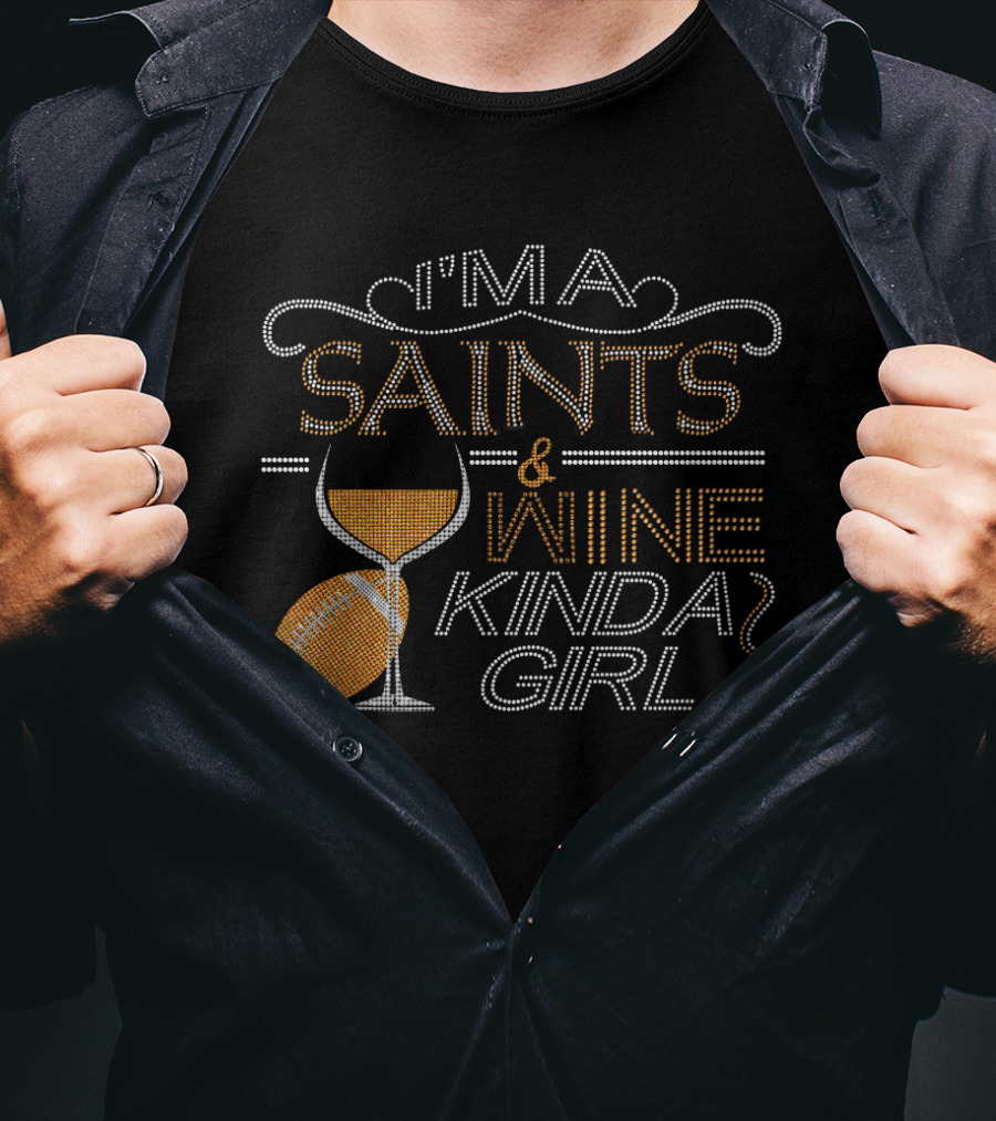I'm A Saints And Wine Kinda Girl Crystal Embellished Rhinestone Sparkle T-Shirt