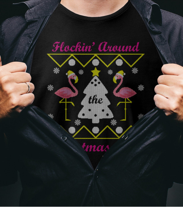Flockin' Around The Christmas Tree Flamingo Holiday T-Shirt