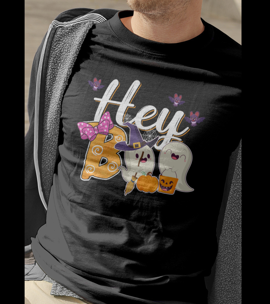 Hey Boo Ghosts With Pumpkins And Bats Simply Southern Halloween Collection T-Shirt